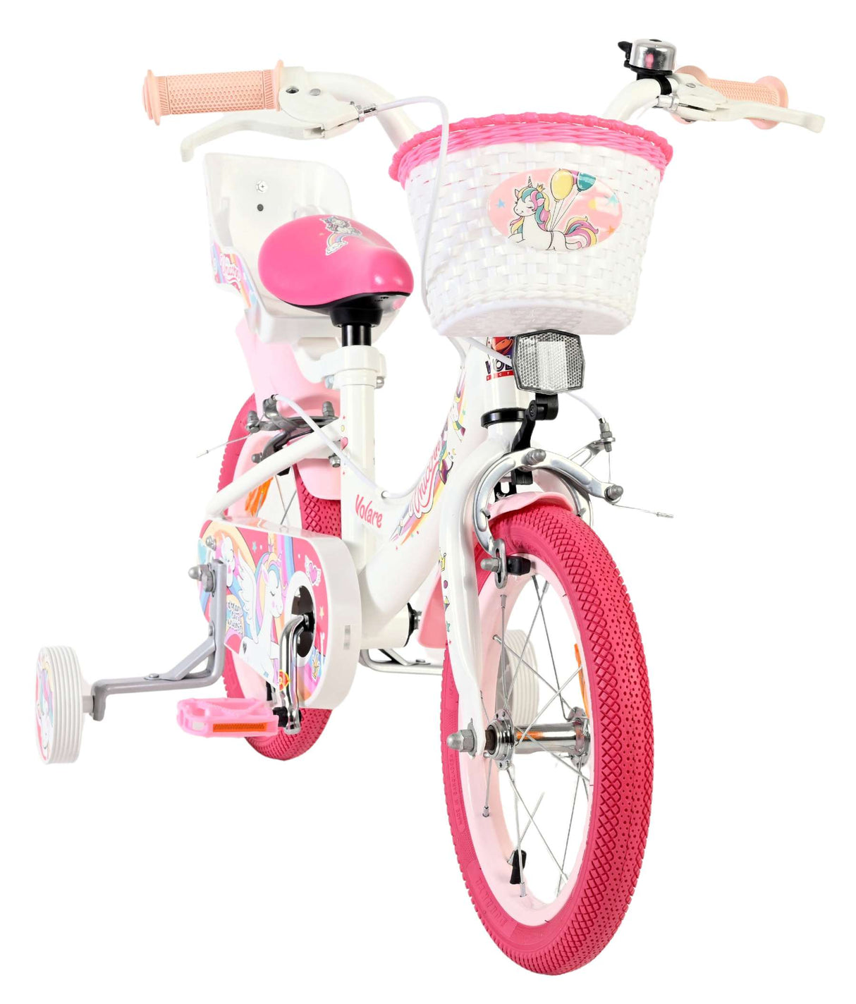 Vélo enfant Volare licorne - filles - 14 pouces - blanc - deux freins à main