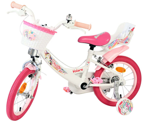 Vélo enfant Volare licorne - filles - 14 pouces - blanc - deux freins à main