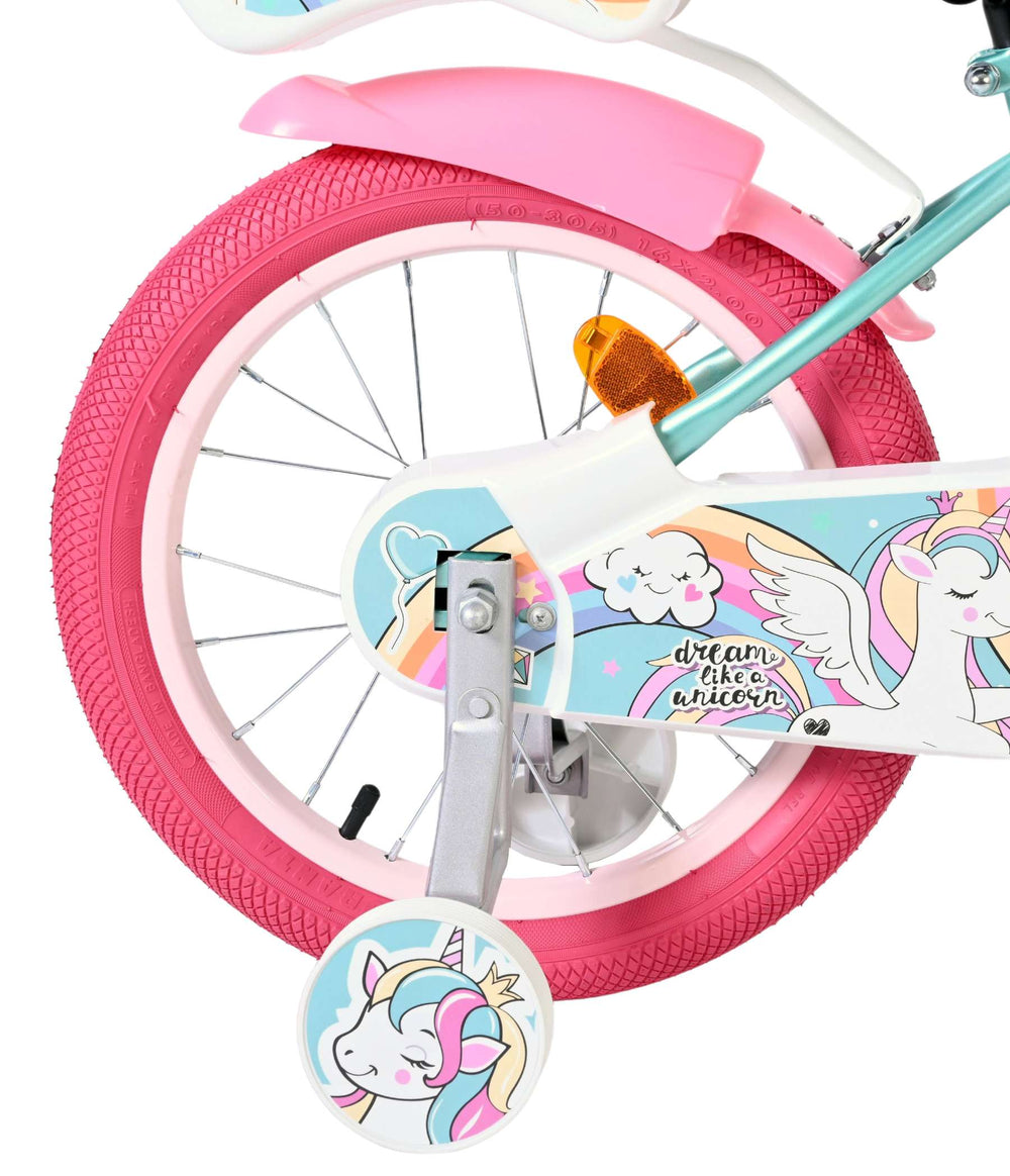 Vélo enfant Volare licorne - filles - 16 pouces - vert