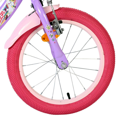Vélo enfant Volare licorne - filles - 16 pouces - violet - deux freins à main