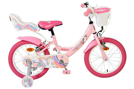 Vélo enfant Volare licorne - filles - 16 pouces - rose - deux freins à main