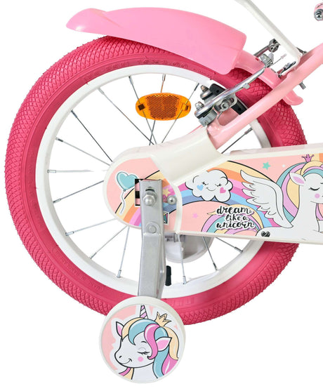 Vélo enfant Volare licorne - filles - 16 pouces - rose - deux freins à main