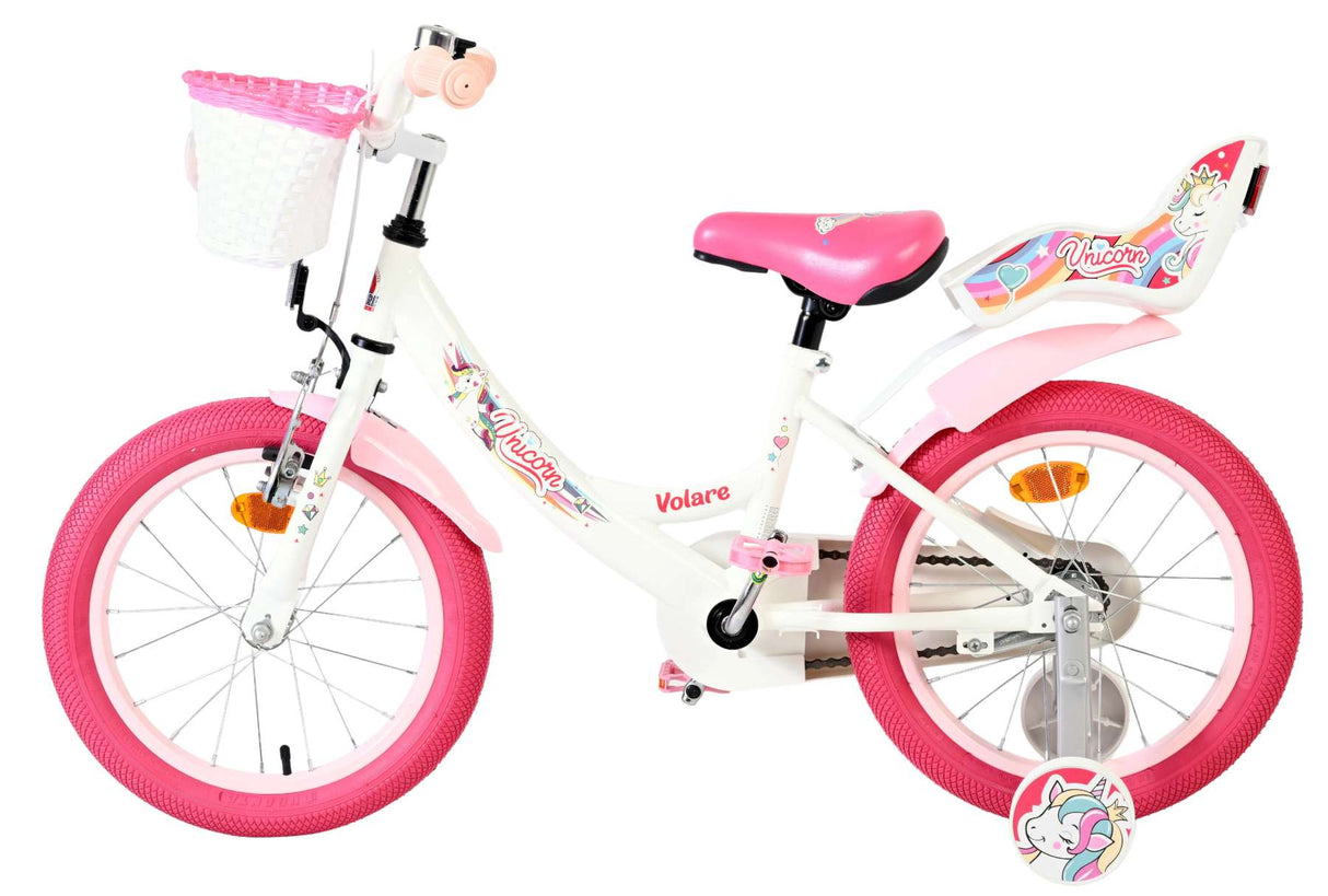 Vélo enfant licorne Volare - filles - 16 pouces - blanc