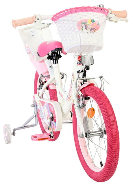 Vélo enfant Volare licorne - filles - 16 pouces - blanc - deux freins à main