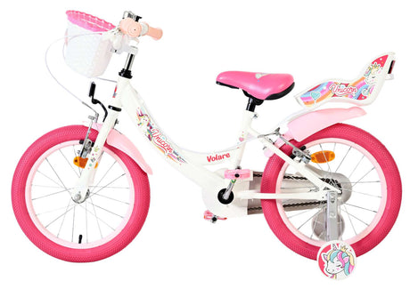 Vélo enfant Volare licorne - filles - 16 pouces - blanc - deux freins à main
