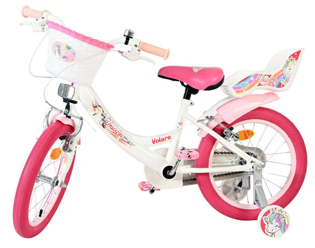 Vélo enfant Volare licorne - filles - 16 pouces - blanc - deux freins à main
