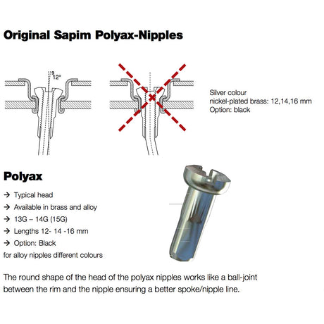 Sapim Spaak Nipple 14 Polyax 14 mm en laiton en argent (100e)