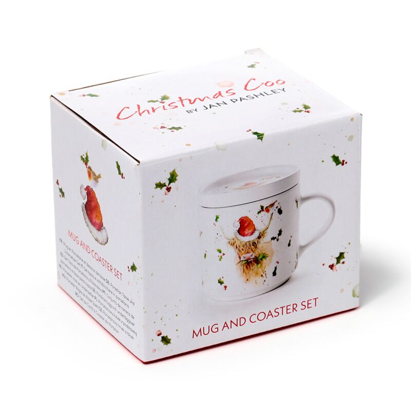 Noël Jan Pashley Highland Cow Ensemble de dessous de verre en porcelaine