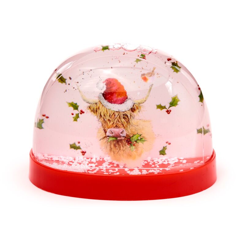 Grande boule à neige à paillettes de Noël Jan Pashley Highland Cow