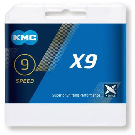 KMC X9 Gray Bicycle Chain, 114 liens, 9 vitesses, gris