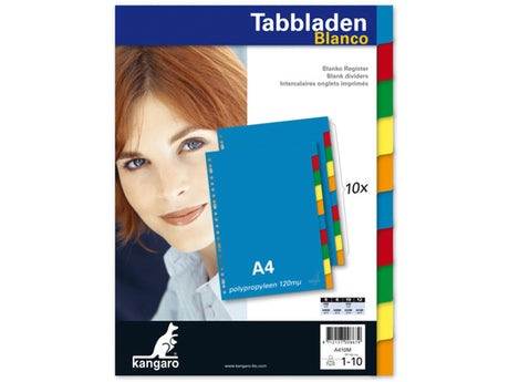 Onglets colorés Kangaro a410m pp a4 120 microns 10 parties fenêtre 23 trous
