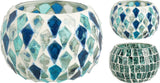 Photophore home style mosaïque bleue 9x9x6cm