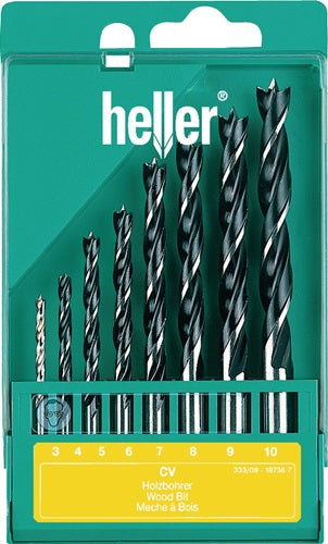 Heller jeu de forets hélicoïdaux à bois pour chauffage central | 8 pièces | d. 3, 4, 5, 6, 7, 8, 9, 10 mm | acier au chrome vanadium | 1 pièce - 18736 - 18736