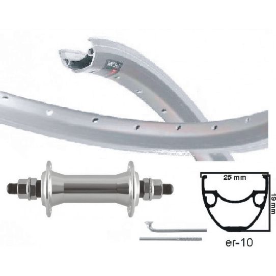 KGS Roue avant 28 pouces (622) Rim Mach1 ER10 Axe fixe en argent