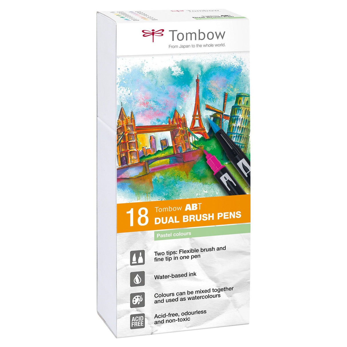 Tombow • stylo pinceau autour d'un stylo pinceau double 18x couleurs pastel