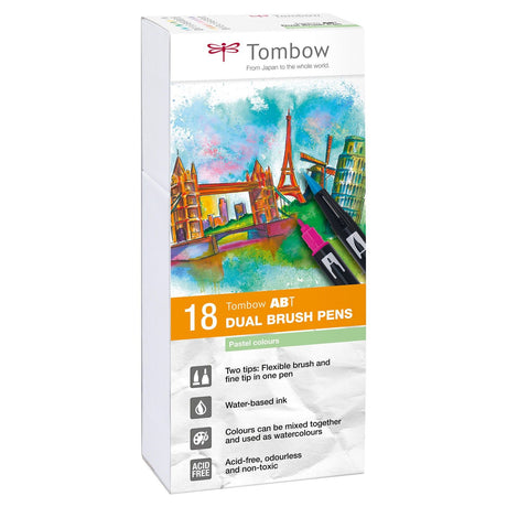 Tombow • stylo pinceau autour d'un stylo pinceau double 18x couleurs pastel