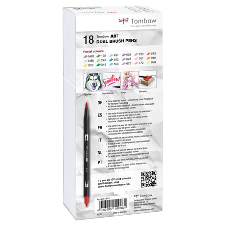 Tombow • stylo pinceau autour d'un stylo pinceau double 18x couleurs pastel