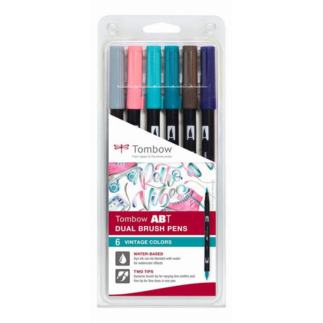 Tombow • ensemble de stylos à double pinceau environ, couleurs vintage, 6 pièces