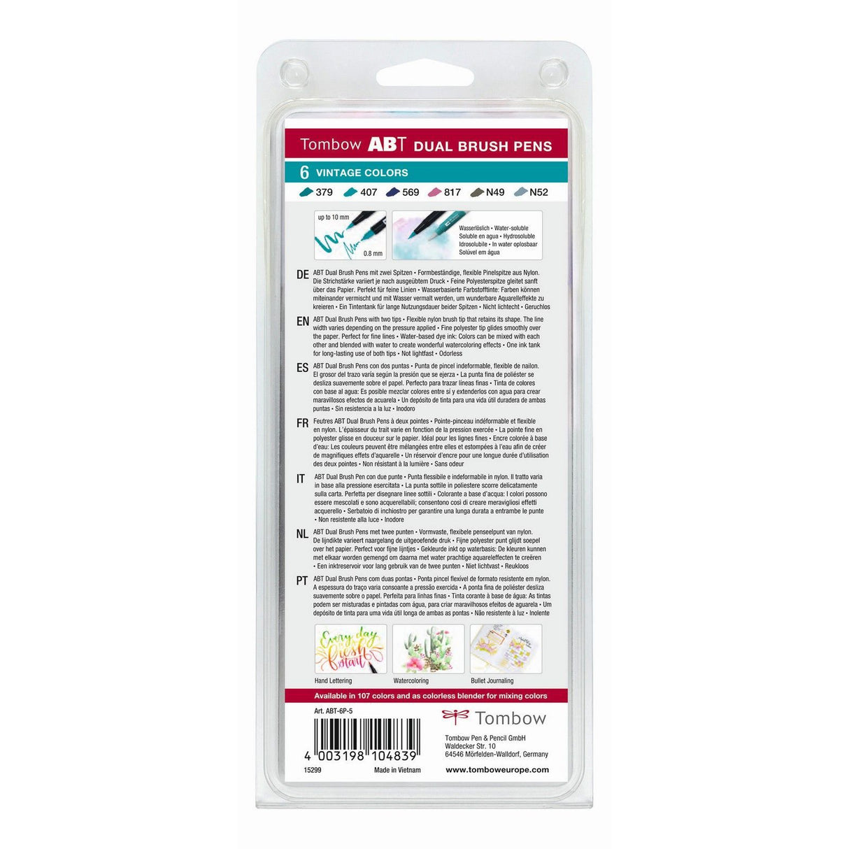 Tombow • ensemble de stylos à double pinceau environ, couleurs vintage, 6 pièces