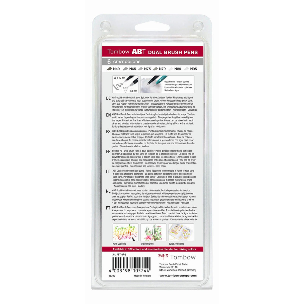 Tombow • stylo pinceau environ stylo pinceau double 6x couleurs grises