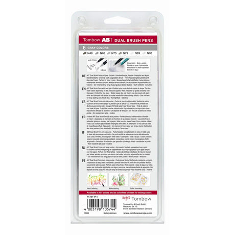 Tombow • stylo pinceau environ stylo pinceau double 6x couleurs grises