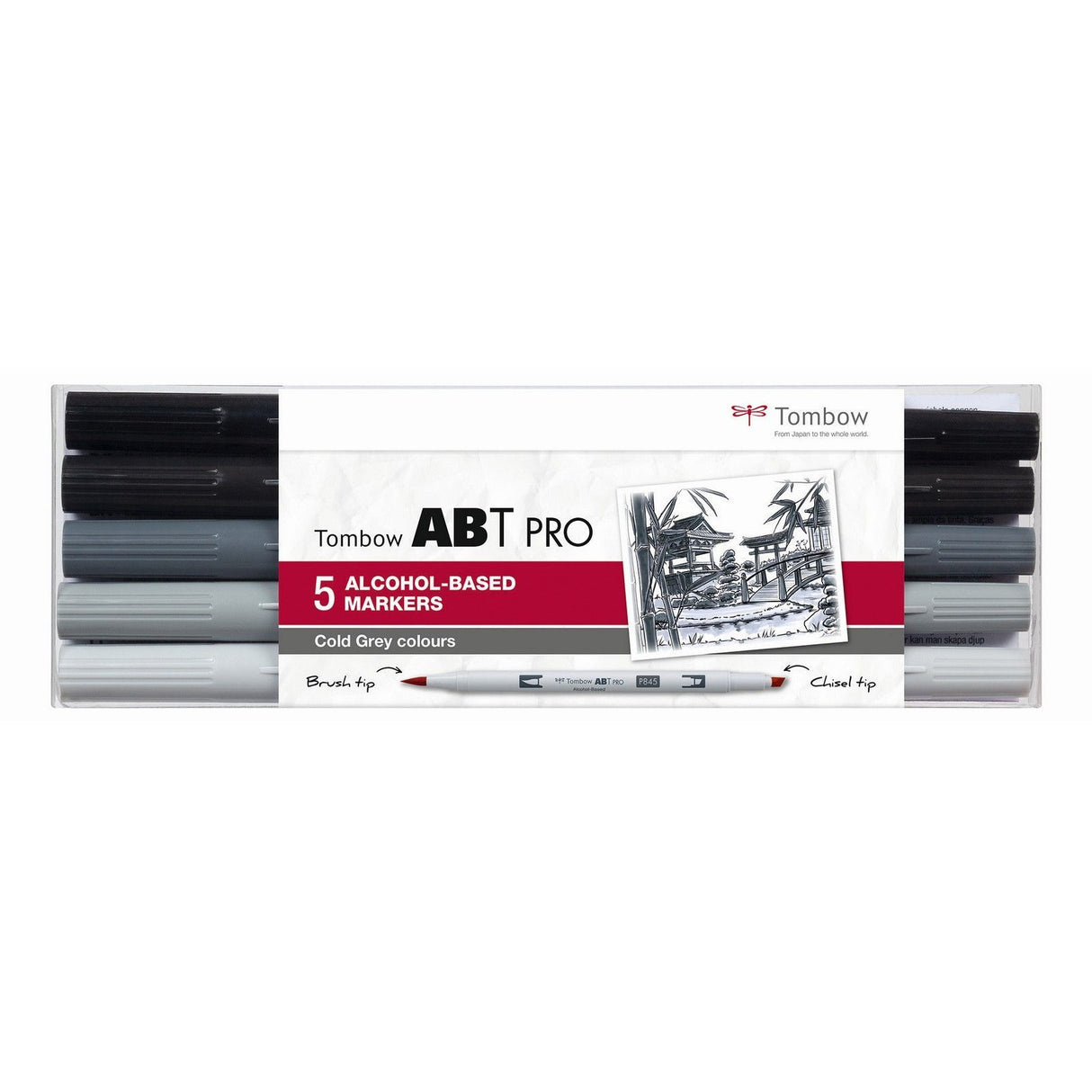 Tombow • ensemble de marqueurs à base d'alcool abt pro, couleurs gris froid, 5 pièces