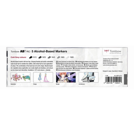Tombow • ensemble de marqueurs à base d'alcool abt pro, couleurs gris froid, 5 pièces