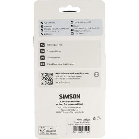 Simson remkabelset compleet rvs shimano rollerbrake zwart