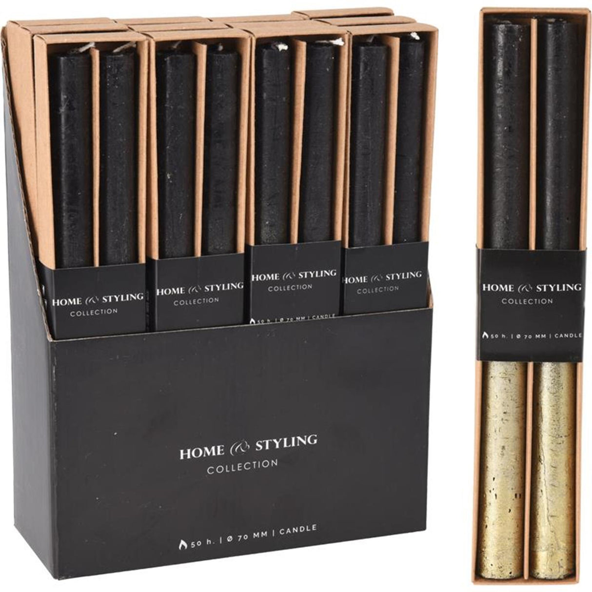 Ensemble de bougies de dîner de style maison, 2,2x25cm, or noir