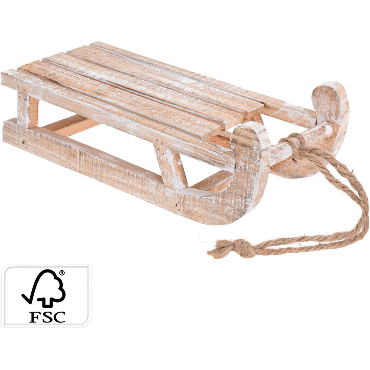 Luge de décoration en bois 30cm blanchie à la chaux