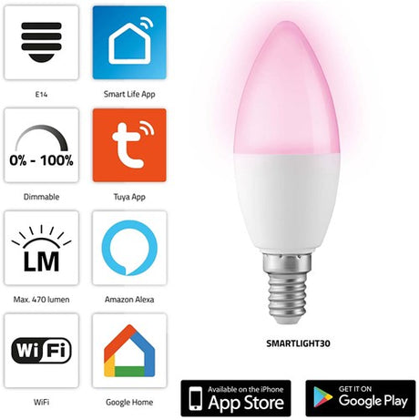 Lampe couleur LED intelligente Alecto smartlight30 avec Wi-Fi - smartlight30