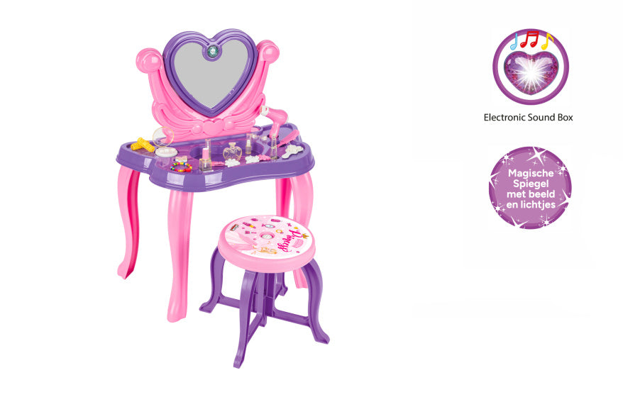 Table de maquillage de jouet de Pilsan Heart avec son violet 21 pièces pourpre