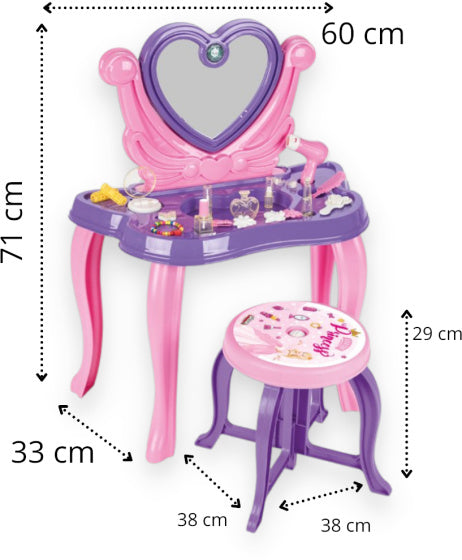 Table de maquillage de jouet de Pilsan Heart avec son violet 21 pièces pourpre