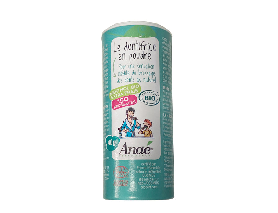 Poudre pour brosse à dents Anae sans fluor - menthol - 40g
