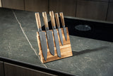 Coffret de couteaux Arbaer avec bloc magnétique, 6 pièces en acier damas, manches en bois d'olivier