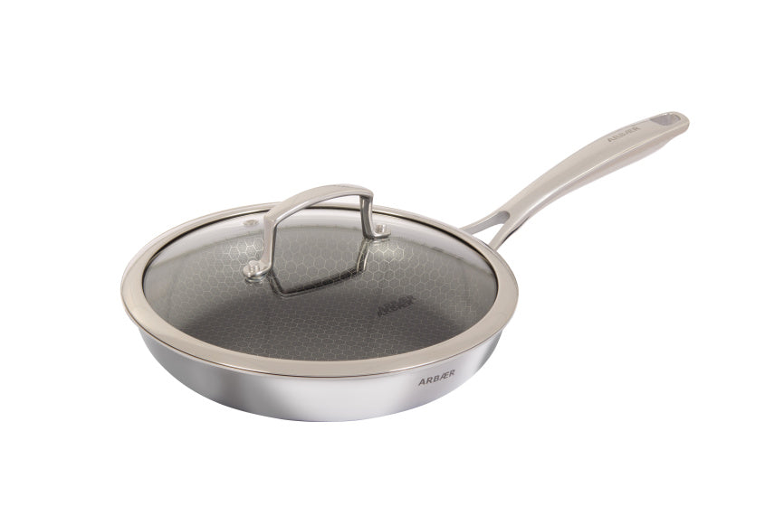 Poêle à induction Arbaer ø 24 cm avec revêtement antiadhésif nid d'abeille avec couvercle