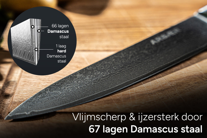 Couteau de chef Arbaer lame santoku japonaise 18 cm manche acier Damas G10