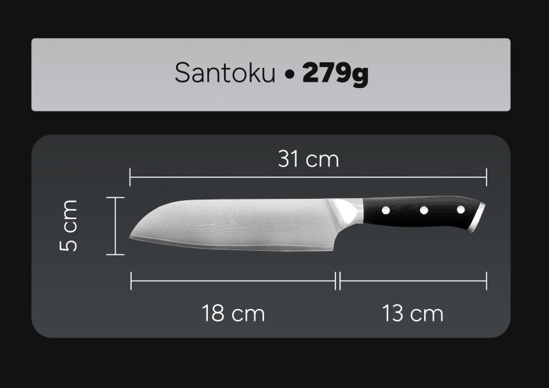 Couteau de chef Arbaer lame santoku japonaise 18 cm manche acier Damas G10