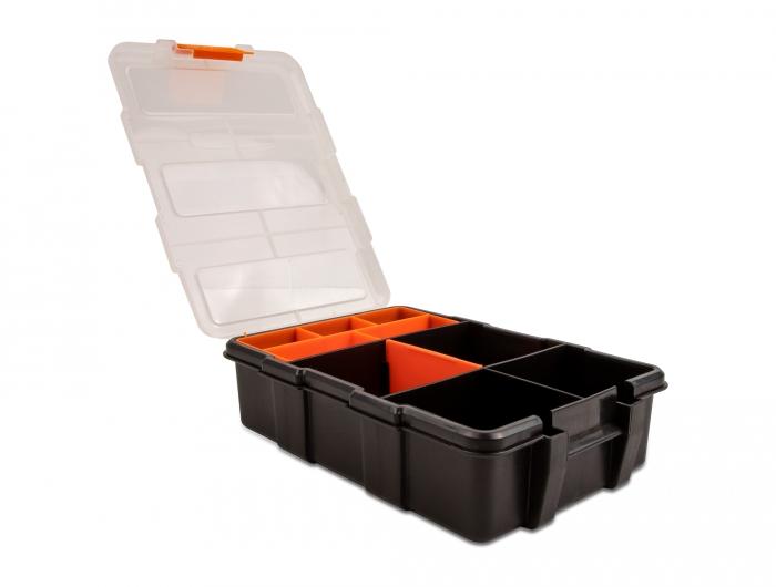Boîte de tri Delock, 11 compartiments, 220x155x60 mm, orange noir.