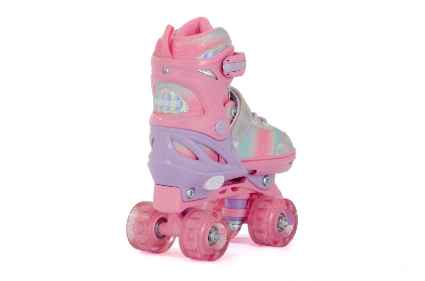 Patins à roulettes réglables Aventuri avec paillettes légèrement roses taille 27-30 (xs)