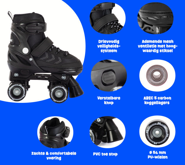 Aventuri patins à roulettes réglables botte semi-souple noir taille 27-30 (xs)