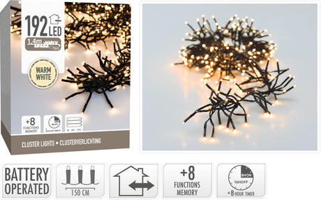Éclairage décoratif en guirlande 192 LED blanc chaud fonctionne sur batterie (exclus)