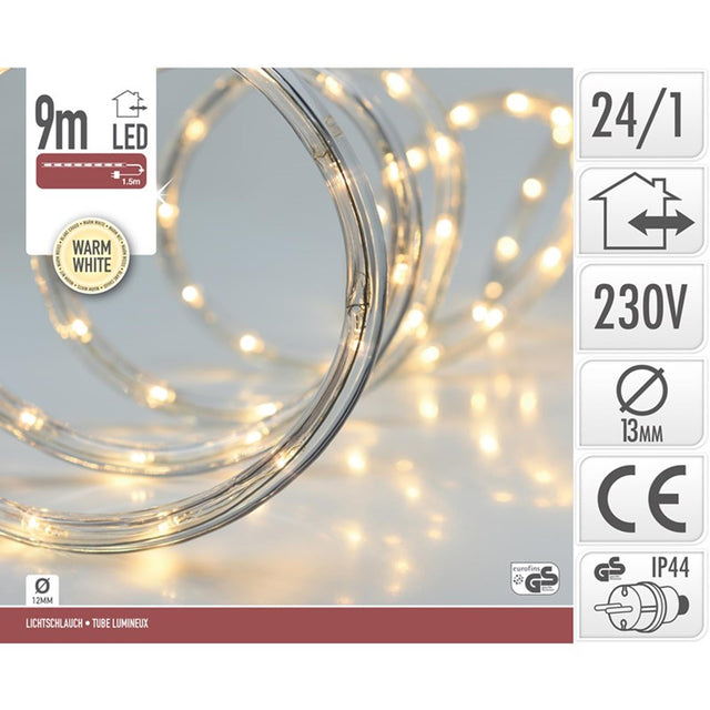 Corde lumineuse LED dia1,3x9 mètres, style domestique, blanc chaud, pour usage extérieur