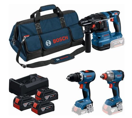 Bosch blue bosch professional 18v toolkit - ensemble d'outils combinés - gsr 18v-65 + gdx 18v-285 + gbh 18v-22 + 3x gba 5.0ah batterie 18v + gal 12v-18v-80