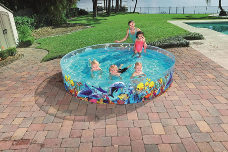 Piscine Bestway 2,44 mx 46 cm Fill 'n Fun Odyssey Snapset transparente avec imprimé marin. env. 2000 litres
