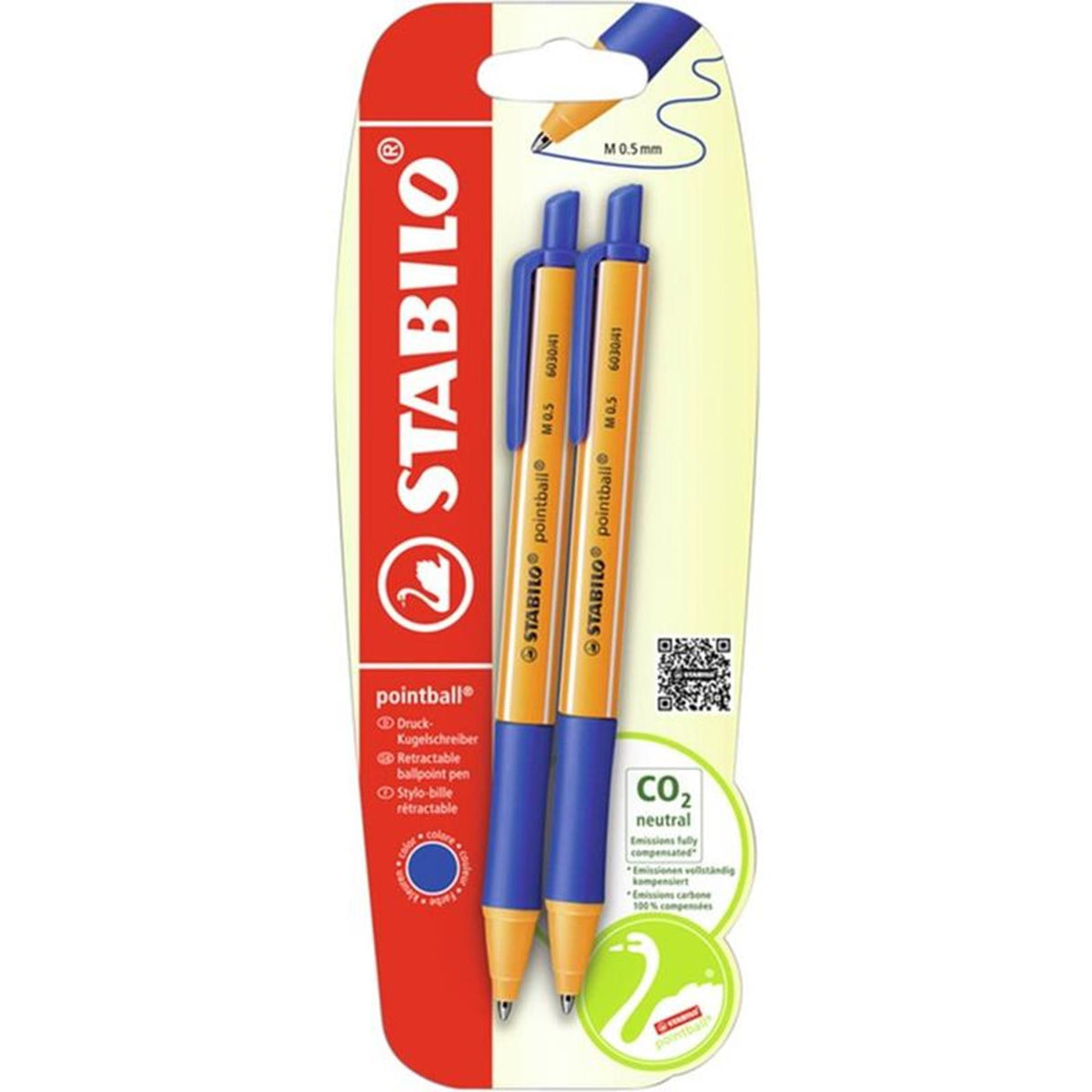 Stabilo pointball bleu blister 2 pièces
