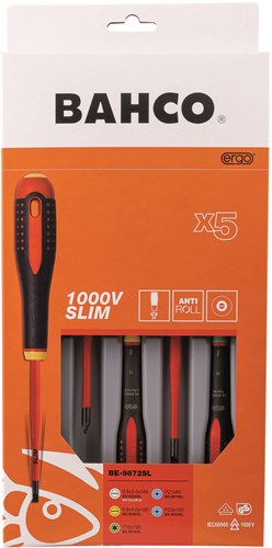 Bahco schroevendraaierset ergo™ | geïsoleerd | vde | driecomponentengreep | smal blad | gleuf- | pozidriv- en torx® - 5-delig - be-9872sl