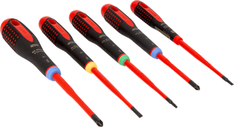 Bahco schroevendraaierset ergo™ | geïsoleerd | vde | driecomponentengreep | smal blad | gleuf- | pozidriv- en torx® - 5-delig - be-9872sl