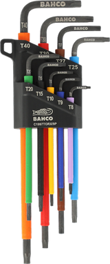 Bahco torx sleutelset t8 - t40 stiftsleutels, torx®, lang, gefosfateerd, gekleurd, metrisch - 9-delig - c1997torx 9p