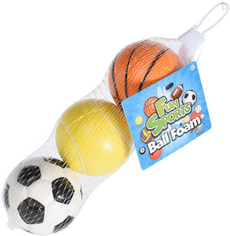 Balles en mousse Cilgro fun sports 3 pièces dans un sac en filet